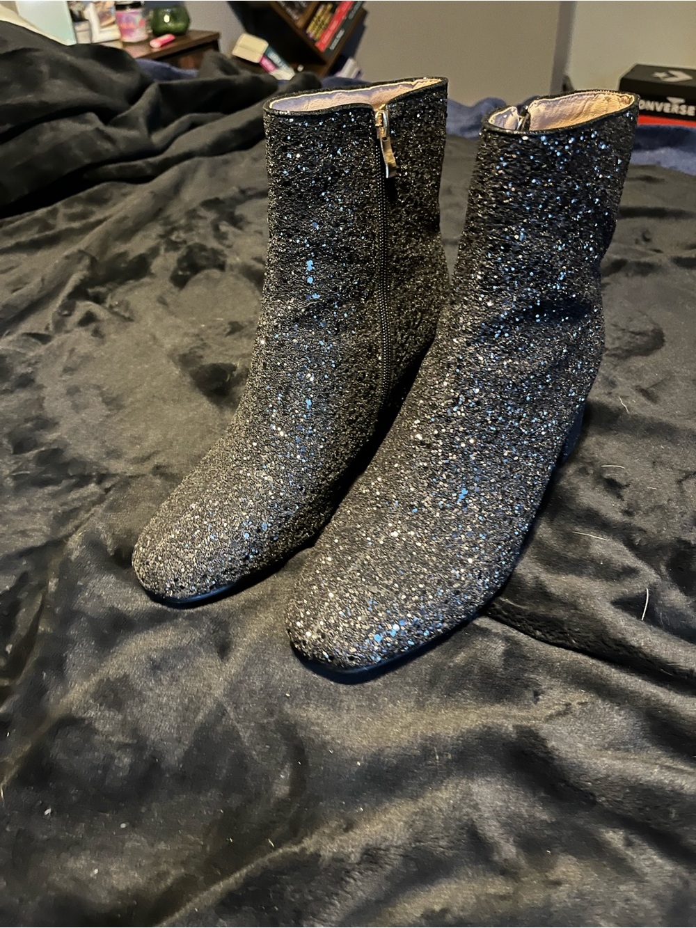 Glitter Ankle Boots - Black
